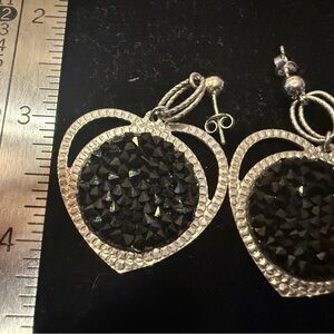 Black Agate and Sterling Silver Heart Earrings